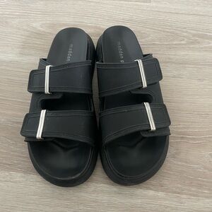 Madden Girl Black Slide Sandals with Silver Details